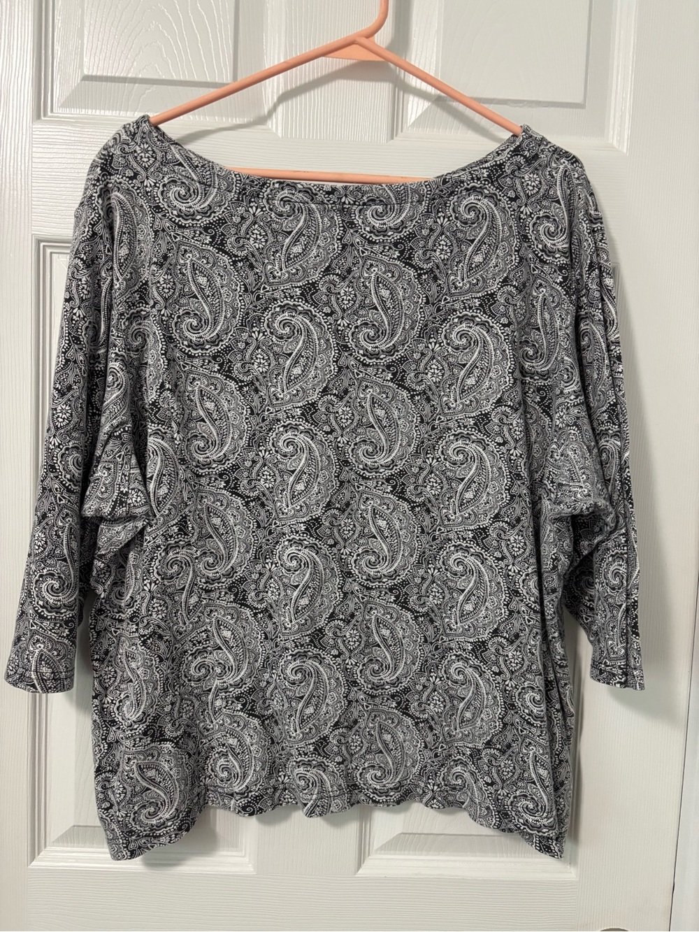 croft & barrow Black and White Paisley Boatneck Long Sleeve Top